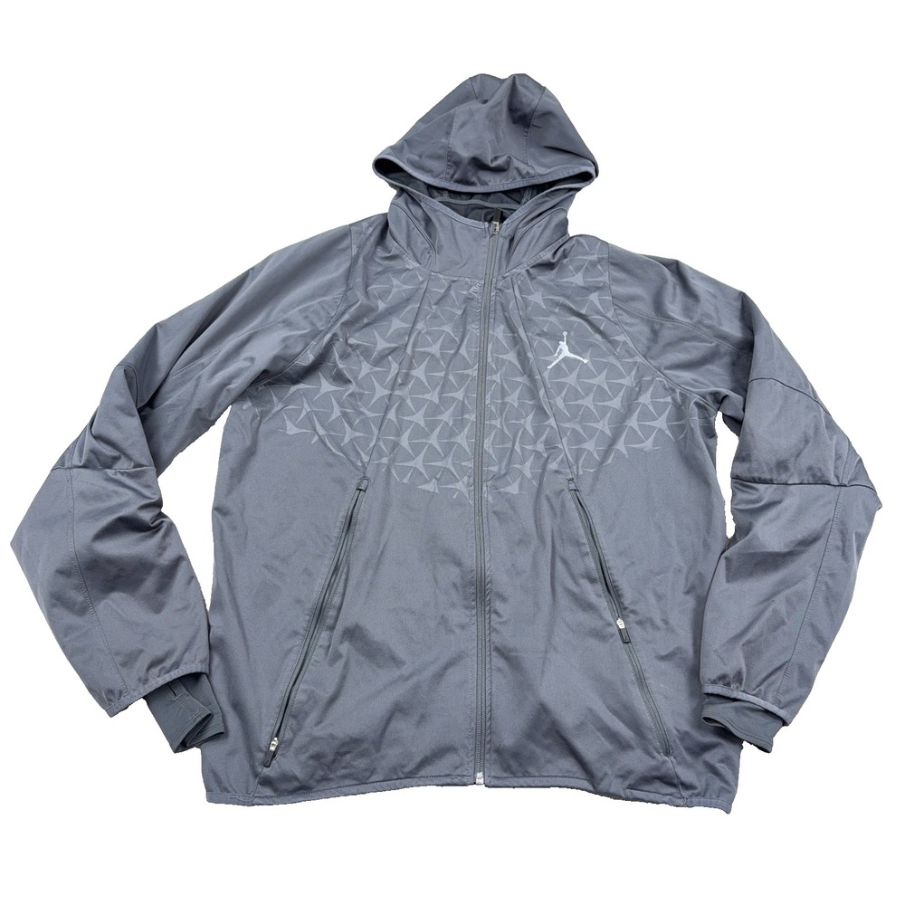 Jordan Track Jacket Men XL Gray Full Zip Warm Up Hooded Geometric Adult